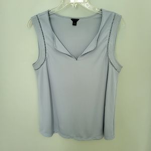 Ann Taylor Split V Neck Perforated Sleeveless‎ Tank Top Layering Blue